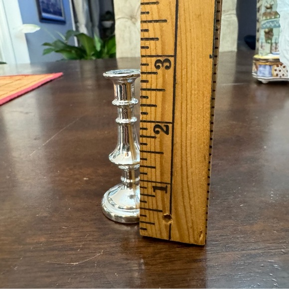 Small Metal Candlestick Holder Metal Silver Tone - Picture 7 of 9
